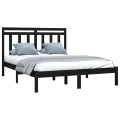 Cadre de lit Noir Bois de pin massif 140x190 cm