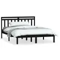 Cadre de lit Noir Bois de pin massif 140x190 cm