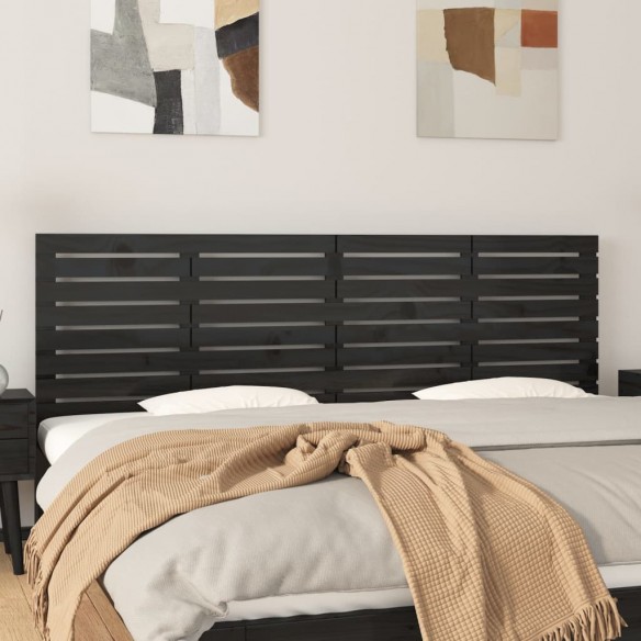 Tête de lit murale Noir 206x3x63 cm Bois massif de pin