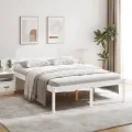 Lit pour personne âgée blanc 150x200 cm bois de pin massif