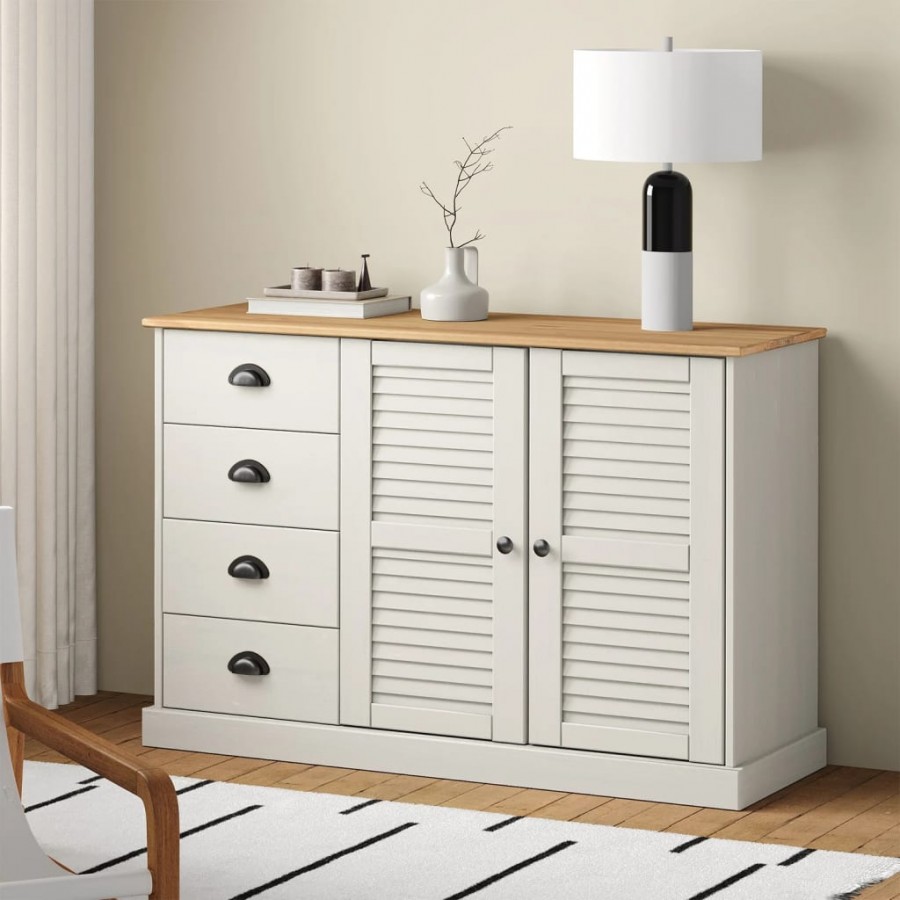 Buffet avec tiroirs VIGO 113x40x75 cm blanc bois massif de pin