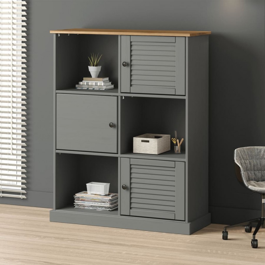 Bibliothèque VIGO gris 90x35x114,5 cm bois massif de pin