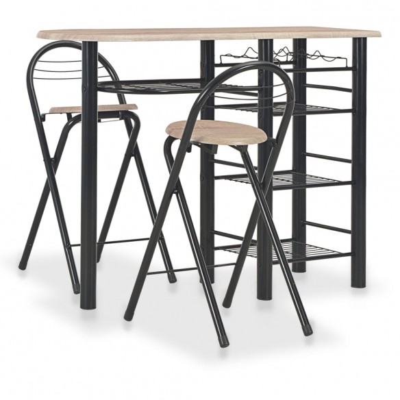 Ensemble de bar avec étagères 3 pcs Bois et acier