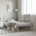 Cadre de lit métal avec tête de lit/pied de lit blanc 107x203cm