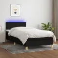 cadre de lit avec matelas et LED Noir 90x200cm Tissu