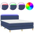 cadre de lit avec matelas LED Bleu 140x190 cm Tissu