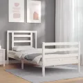 Cadre de lit avec tête de lit blanc petit simple bois massif