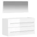 Armoire de bain avec miroir blanc brillant bois d'ingénierie