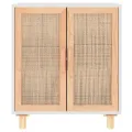 Buffet Blanc 60x30x70 cm Bois de pin massif et rotin naturel
