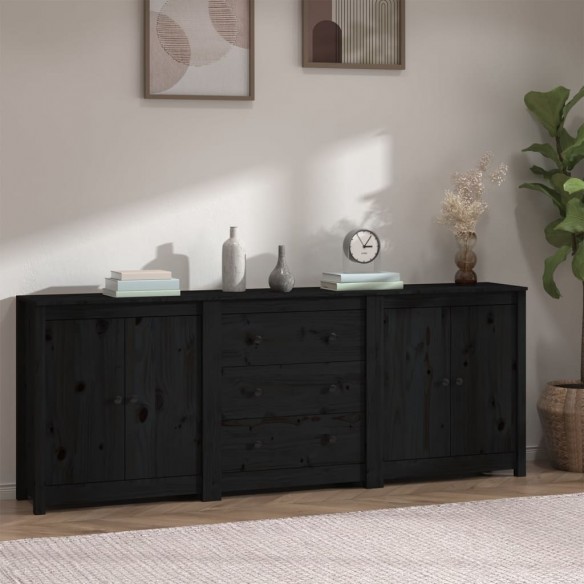 Buffet Noir 210x35x80 cm Bois massif de pin