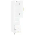 Buffet haut Blanc brillant 34,5x34x180 cm Bois d'ingénierie
