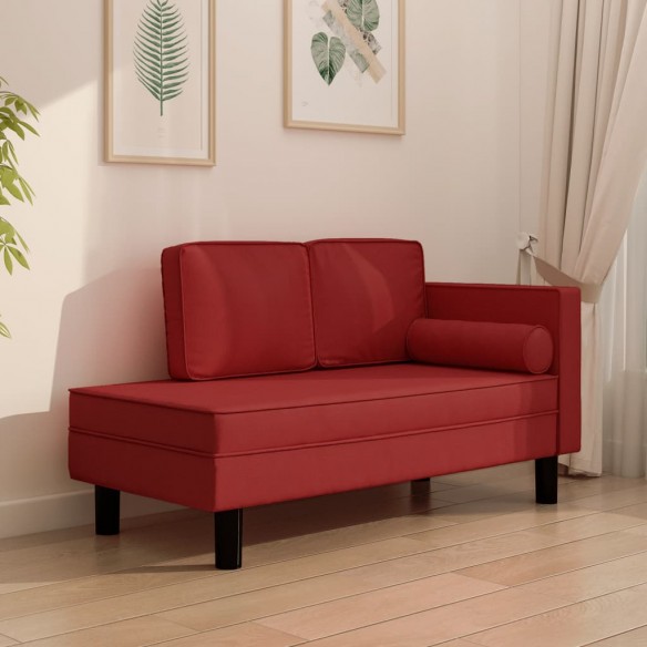 Chaise longue coussins et traversin rouge bordeaux similicuir