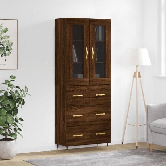 Buffet haut Chêne marron 69,5x34x180 cm Bois d'ingénierie