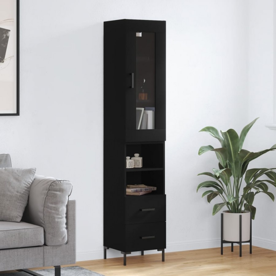 Buffet haut Noir 34,5x34x180 cm Bois d'ingénierie