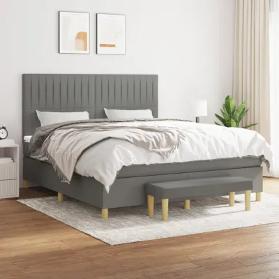 cadre de lit avec matelas Gris foncé 180x200cm Tissu