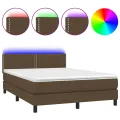 cadre de lit matelas et LED Marron foncé 140x200 cm