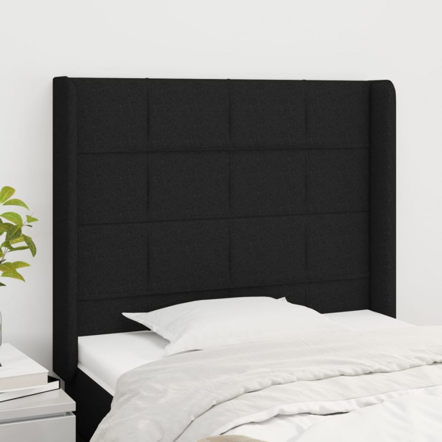 Tête de lit avec oreilles Noir 93x16x118/128 cm Tissu