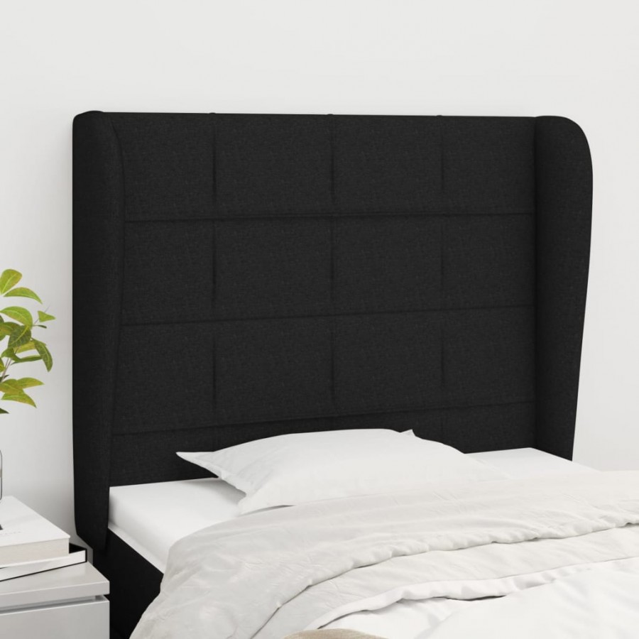 Tête de lit avec oreilles Noir 93x23x118/128 cm Tissu