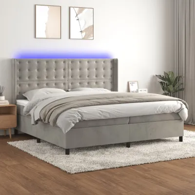 cadre de lit matelas et LED Gris clair 200x200 cm