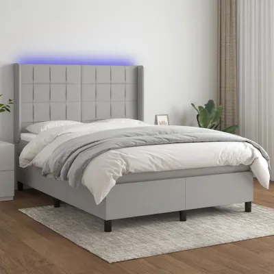 cadre de lit matelas LED Gris clair 140x190 cm Tissu