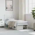 Cadre de lit métal avec tête de lit blanc 75x190 cm