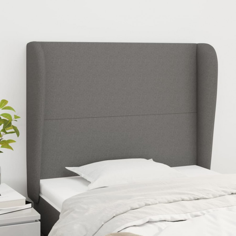 Tête de lit avec oreilles Gris foncé 93x23x118/128 cm Tissu