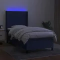 cadre de lit matelas et LED Bleu 100x200 cm Tissu