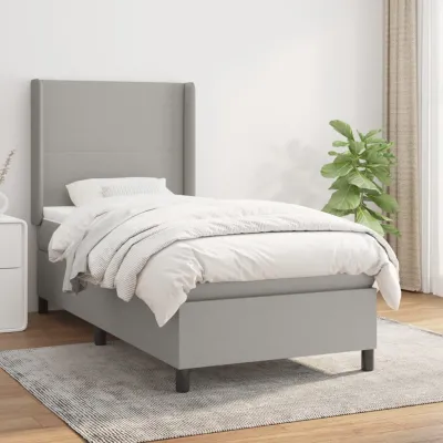 cadre de lit avec matelas Gris clair 80x200 cm Tissu