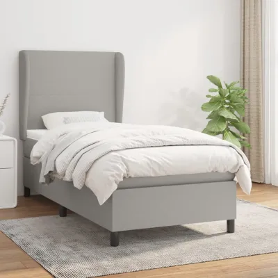 cadre de lit avec matelas Gris clair 80x200 cm Tissu
