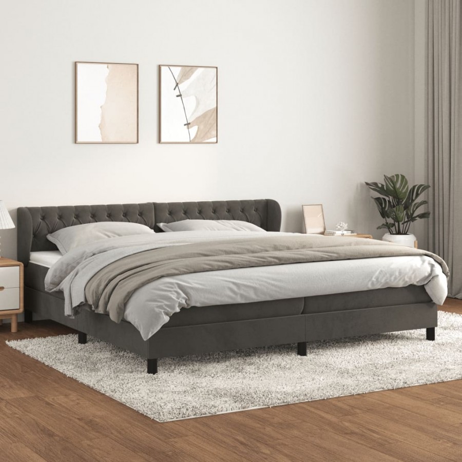 cadre de lit et matelas Gris foncé 200x200cm Velours