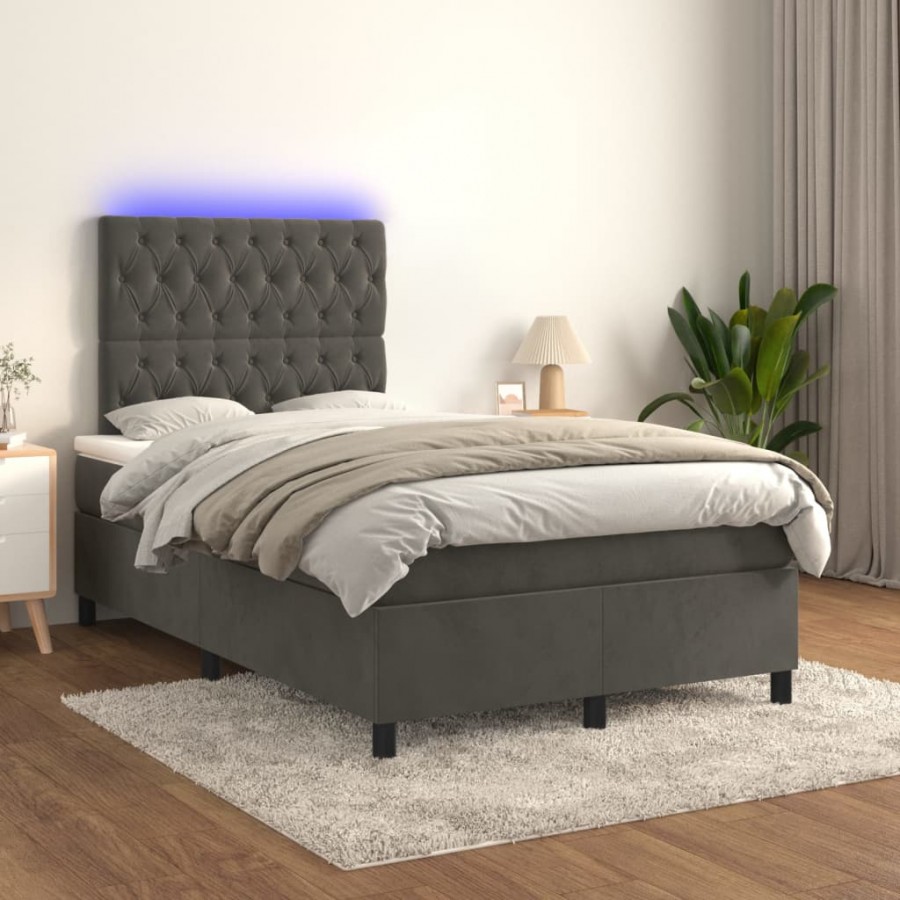 cadre de lit matelas et LED Gris foncé 120x200 cm