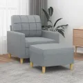 Fauteuil avec repose-pied Gris clair 60 cm Tissu