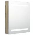 Armoire de salle de bain à miroir à LED blanc et chêne