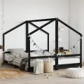 Cadre de lit pour enfants noir 2x(90x200) cm bois de pin massif