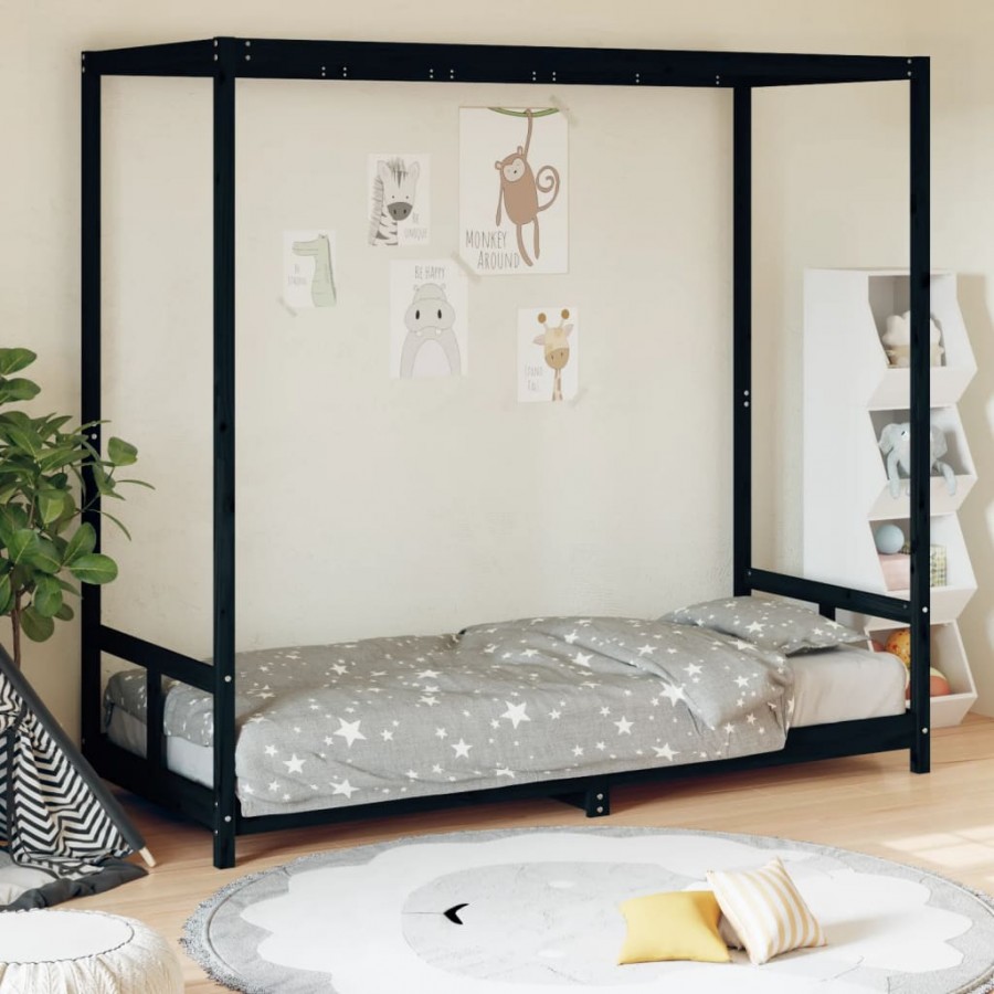 Cadre de lit pour enfants noir 80x200 cm bois de pin massif