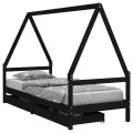 Cadre de lit d'enfants tiroirs noir 90x190cm bois de pin massif
