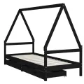 Cadre de lit d'enfants tiroirs noir 90x190cm bois de pin massif