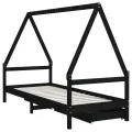 Cadre de lit d'enfants tiroirs noir 90x190cm bois de pin massif