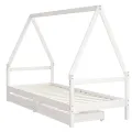 Cadre de lit enfant tiroirs blanc 80x200 cm bois de pin massif