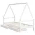 Cadre de lit enfant tiroirs blanc 80x200 cm bois de pin massif