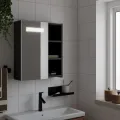 Armoire de salle de bain à miroir avec LED noir 45x13x52 cm