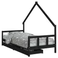 Cadre de lit enfant avec tiroirs noir 90x200 cm bois pin massif