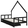 Cadre de lit enfant avec tiroirs noir 90x200 cm bois pin massif