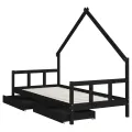 Cadre de lit enfant avec tiroirs noir 90x200 cm bois pin massif