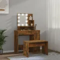 Ensemble de coiffeuse avec LED Chêne fumé Bois d'ingénierie