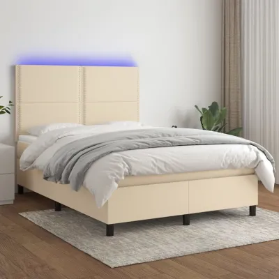cadre de lit et matelas et LED Crème 140x190cm Tissu