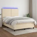 cadre de lit et matelas et LED Crème 140x190cm Tissu