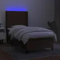 cadre de lit matelas LED Marron foncé 90x190cm Tissu