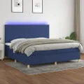 cadre de lit et matelas et LED Bleu 200x200 cm Tissu
