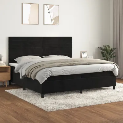 cadre de lit et matelas Noir 200x200 cm Velours